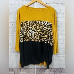 Emerald Womens Plus Size 3X Color Block Animal Leopard Print Side Knot Tunic Top